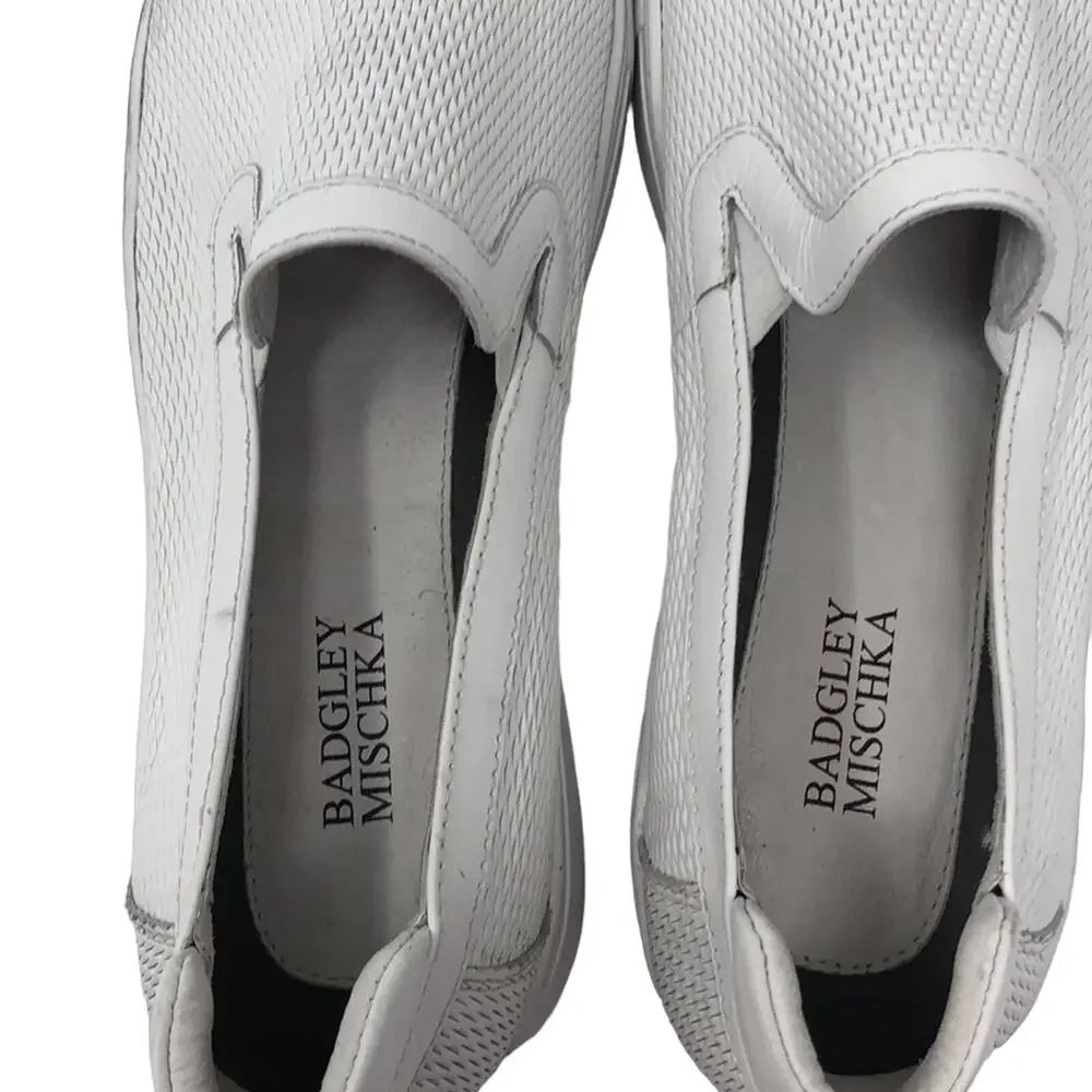 Badgley Mischka Grant Men’s White Leather Slip On Sneakers Shoes Size 8